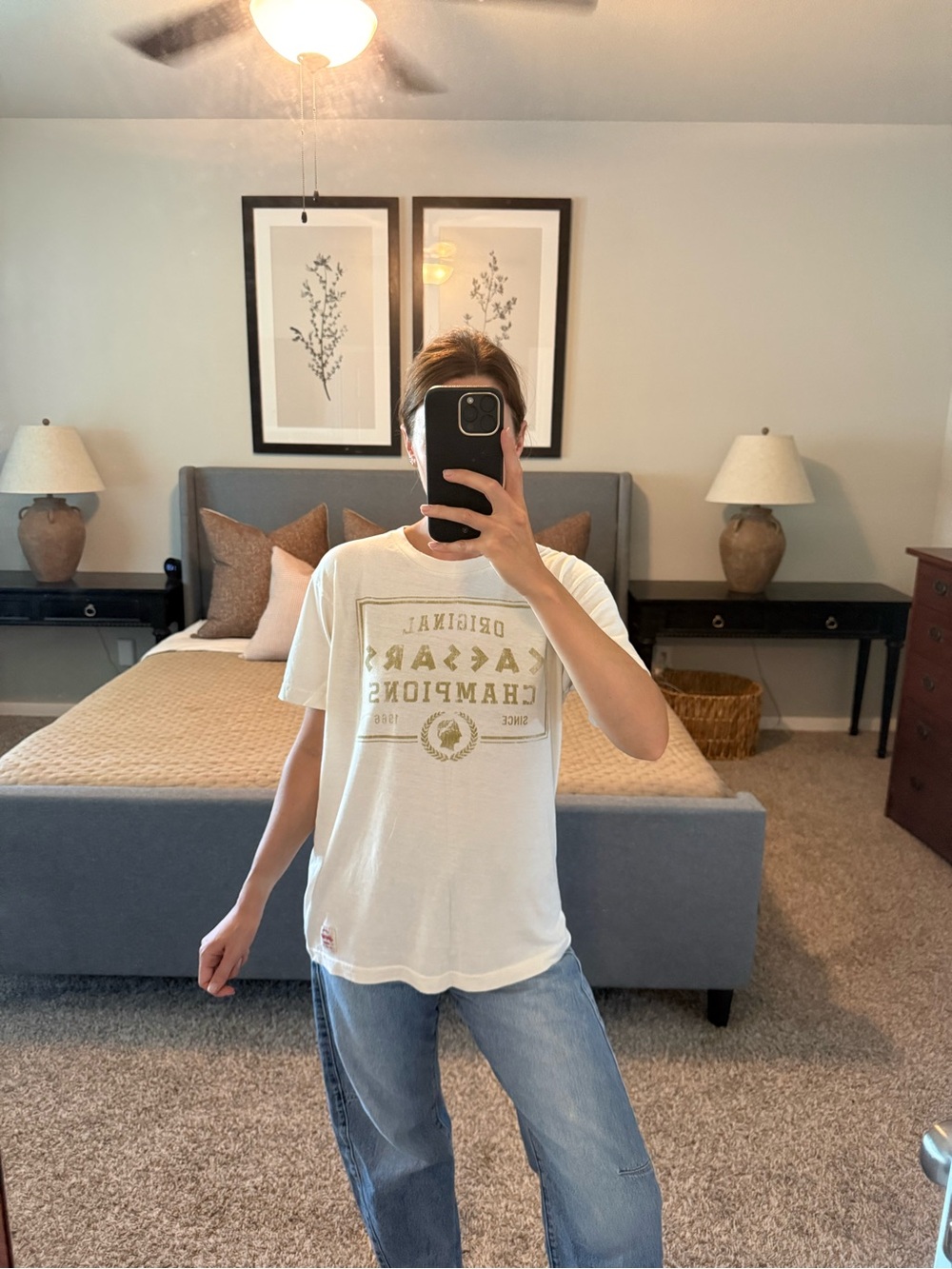 White Graphic Tee with Gold Print
